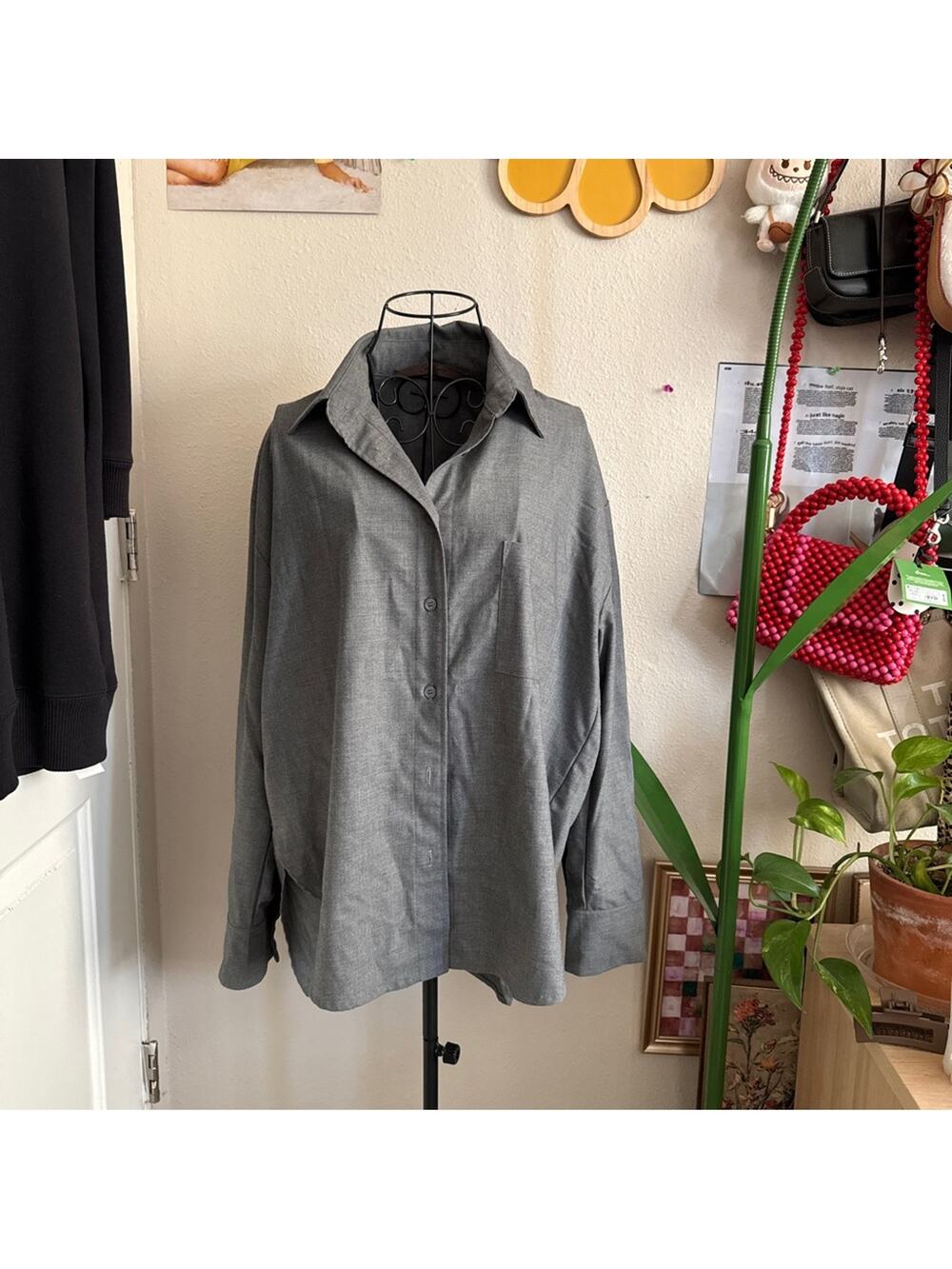 Enza Costa Button Up Blouse Gray 2